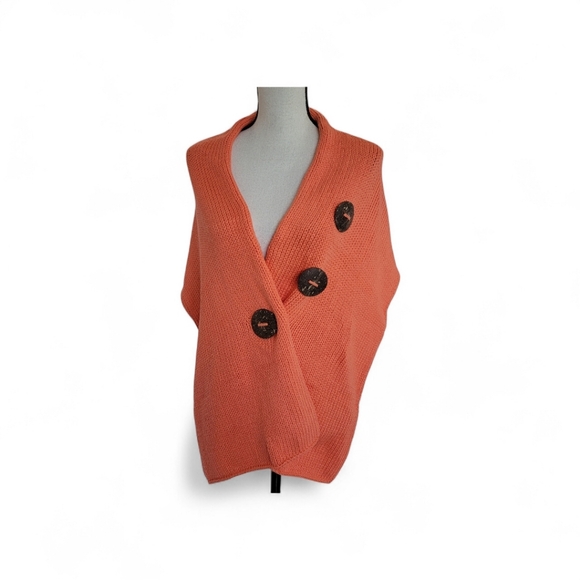 Pure Handknit Sweaters - Sweater - Pure Handknit Shrug/Wrap In A Orange-Coral Color